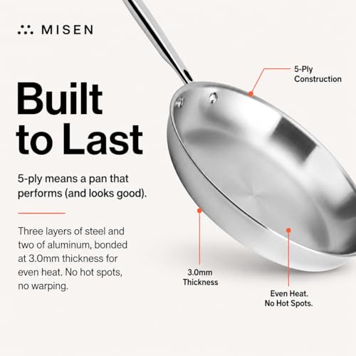 Image of Misen 5-Ply Stainless Steel 6 inch Frying Pan - Professional Cookware for Induction, Gas and Electric - Dishwasher Safe, Oven Safe to 800F - Durable, Versatile, Even Heating