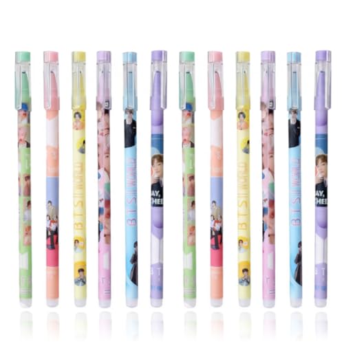 AYVRUOP 12 Piezas BTS Papelería Mercancía,6 Diseños Bolígrafo Gel Borrable,BTS...