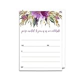 Paper Clever Party Purple Floral Invitations with Envelopes - 25 Pack - 5x7 Blank Cards for Bridal Showers, Weddings, Graduations, Retirements & Birthdays - Lilac and Gold Design for Personalization
