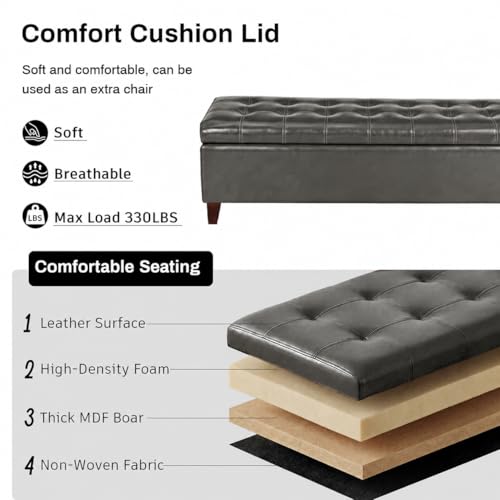 Image of Ottoman with Storage 51 inch Faux Leather Storage Ottoman Bench