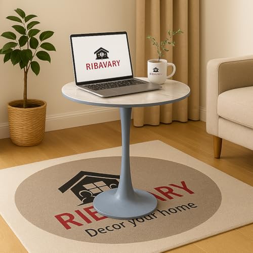 Image of Wooden Pedestal Table, Accent Bedside Table,Modern Coffee End Table for Living Room, Bedroom and Balcony with Round Design Table (White + Grey)