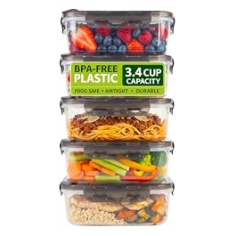 Plastic Snack Containers with Lids – 5 Pack Stackable Vented