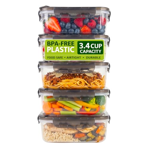 Image of Plastic Snack Containers with Lids - 5 Pack Stackable Vented