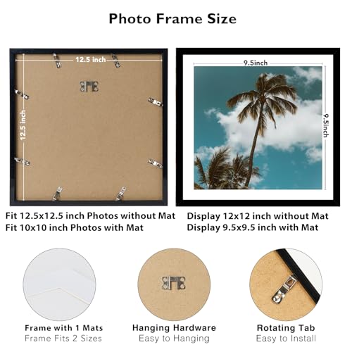 Image of JCJMY 12.5x12.5 Vinyl Record Frame with 10x10 Mat for Vinyl Record Album Cover Poster, Display Picture 10x10 with Mat or 12.5 x 12.5 Without, Wall Hanging Record Frame with Plexiglass, Black
