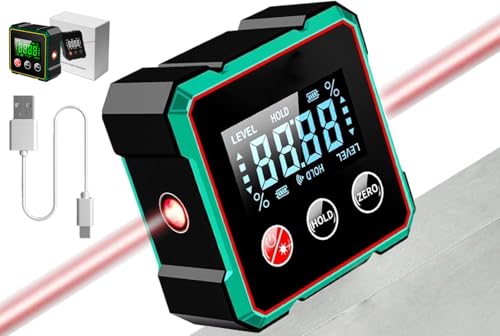 Image of Digital Angle Gauge with Laser Level 4 Sides Magnetic, 360 Magnetic Protractor, Angle Finder Tool with Hold Function, Digital Level with LCD Display, Gauge Bevel Gage Inclinometer
