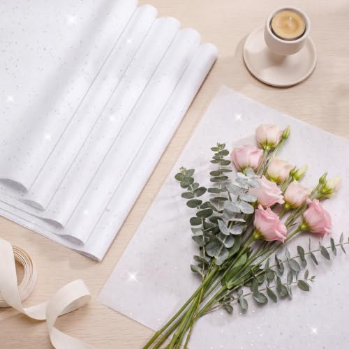 Image of 120 Sheets White Glitter Tissue Paper, 14x20 Inch Glitter Art Tissue Paper for Gift Bags, Gift Wrap Supplies Bulk for Weddings, Birthday Parties, Crafts & Decoration (White)