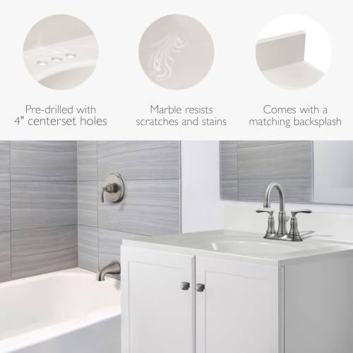Image of Design House Vanity Top with Sink, 4 in Backsplash, Cultured Marble, Centerset, Ivory, 31 in W x 22 in D x 11.09 in H, 586321