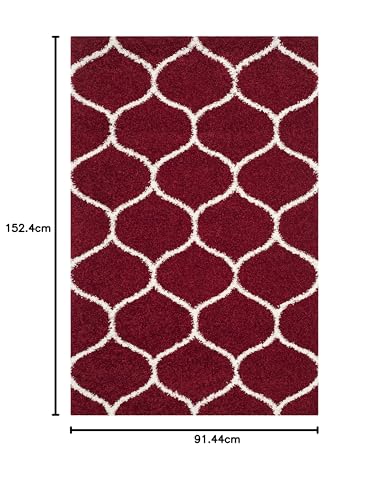 Image of SWEET HOMES Super Ultra Soft Shaggy Handcrafted Anti-Skid Silk Touch Rectangular Carpet. Size 3X5 Feet, Colour, Red /Ivory
