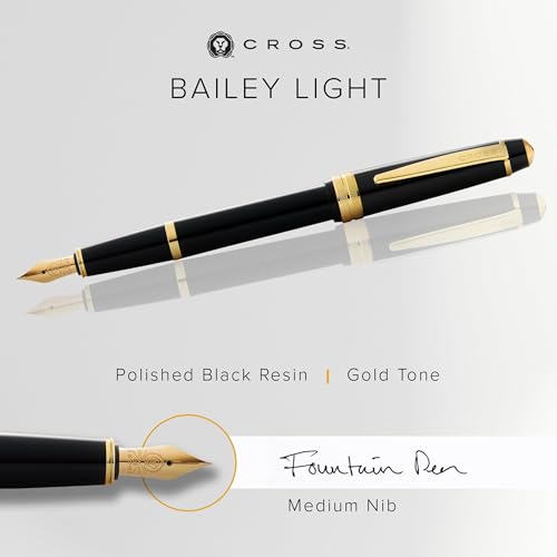 Image of Cross Bailey Light Polished Black Fountain Pen - Refillable, Medium Nib, Black Ink, Presented in Everyday Gift Box