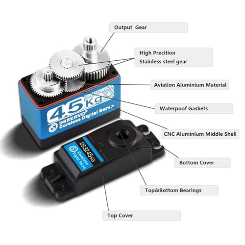 Image of ZOSKAY Servo Motor 45KG high Torque Coreless Motor servo Metal Gear Digital and Stainless Steel Gear servo arduino servo for 1 /8 1 /10 1 /12 RC Car (Blue /45KG 270 Degree)