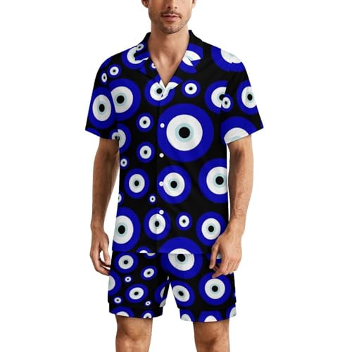 Blue Evil Eye Men's Short Sleeve Soft Summer Casual Pajama Set
