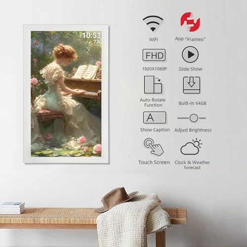 Image of 21.5inch FRAMEO Digital Photo Frame with 1920x1080 FHD IPS LCD Touch Screen, Dual-WiFi Share Moments via Frameo, 32GB Storage, USB Drive /SD Card Extend Storage, Auto-Rotate, Wall Mountable with VESA