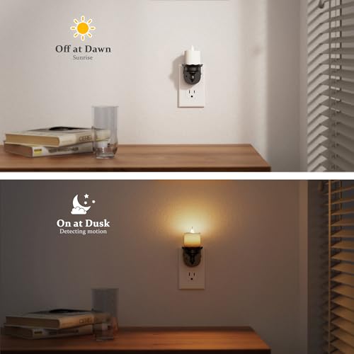 Image of JandCase Night Lights Plug into Wall, 2 Pack Flameless Flickering Electric Fake Candle Night Light with Dusk to Dawn Sensor, 3000K Soft White, 0-100LM Dimmable Nightlight for Bathroom Bedroom Hallway