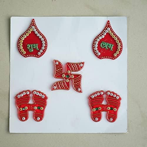 TIED RIBBONS Laxmi Ganesh Statue, Diwali Diya Set 12 and Rangoli, Pooja Book, Charan Paduka Stickers Lakshmi Ganesha Clay Idol for Pooja Mandir Temple - Diwali Decorations for House and Diwali Gifts