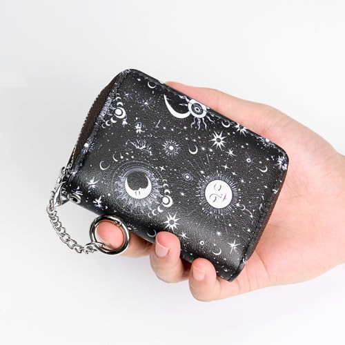Image of Mayski Credit Card Holder, Zipper Credit Card Wallet for Women, Small Accordion Card Cases Holder, KeyChain Wallet, Business Card Holder, Sun Moon