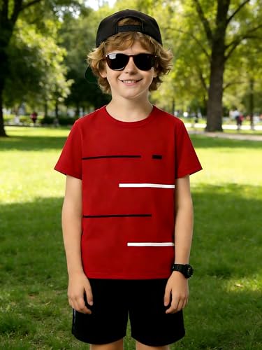 Image of 4-8T Toddler Boys 2-Piece Summer Casual Outfit Striped Print Short Sleeve T-Shirt & Shorts Set
