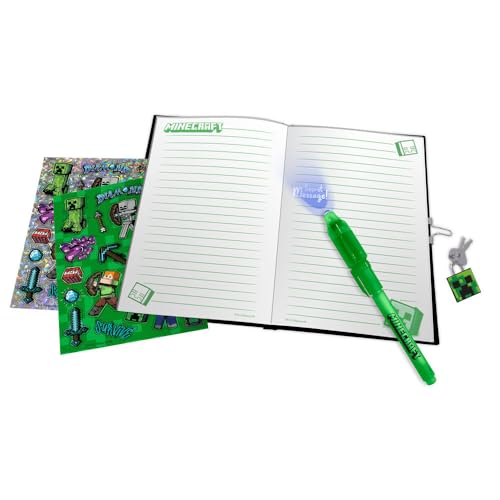 Kids Licensing Journal Secret Minecraft avec Stylo Magique Invisible et lumière, carnet avec Cadenas pour Enfant