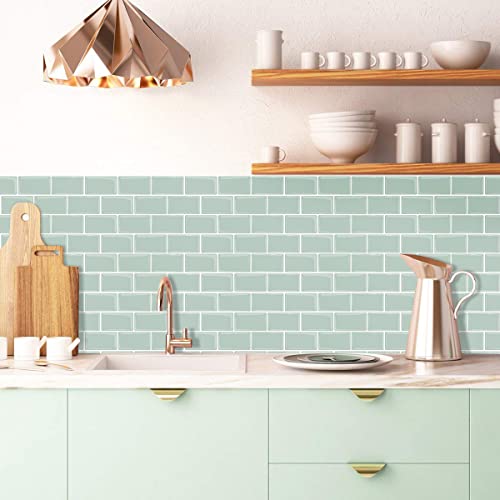 Alwayspon 3D-Vinyl-Wandfliesenaufkleber, selbstklebend, wasserdicht, Spritzschutz für Küche, Badezimmer, Wand, 30,5 x 15,3 cm, Grün, 10 Bögen