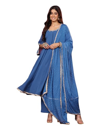 Varanga Round Neck Embroidered Anarkali With Tonal Bottom And Dupatta.