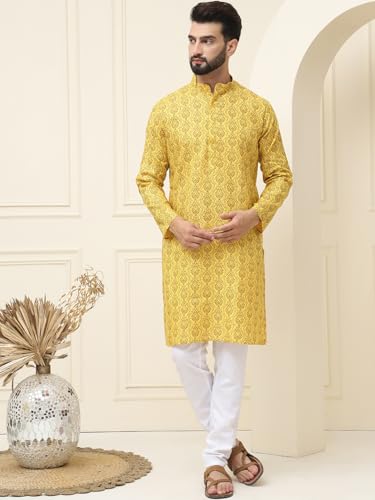 Image of SOJANYA (Since 1958 Men's Silk Blend Kurta with Multi Color Embroidery