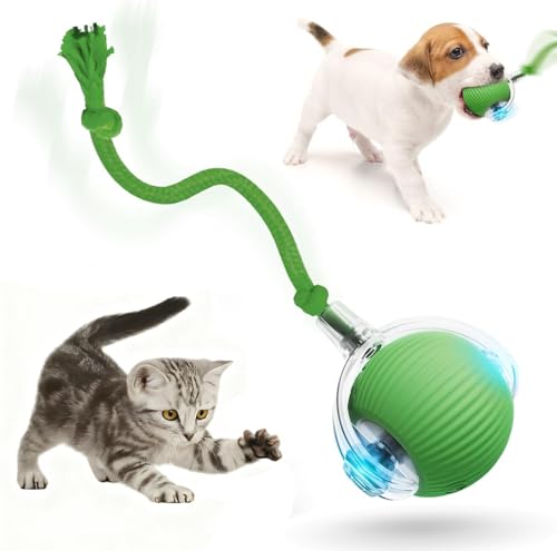 Tiny Fetch 犬用おもちゃ、360°ローリングインタラクティブ高速移動おもちゃボール、ロープ付き、犬と猫の室内遊び用 green