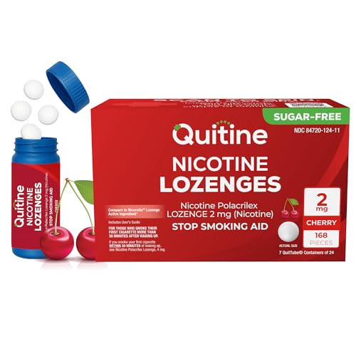 Quitine Nicotine Lozenges 2mg Cherry Flavor Stop Smoking Aid Relieve Nicotine Cravings with Effective Affordable NRT | Long-Lasting Flavor 168 Count Smoking Cessation that Works