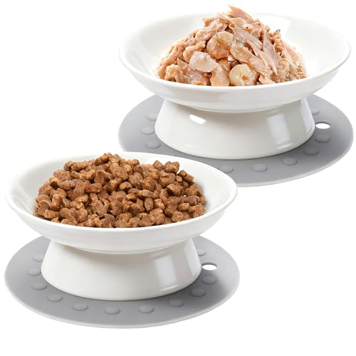 Katzennapf,2 Stück Futternapf Katze Aus Keramik Erhöhter Zervixschutz-Katzennapf Futternapf Katze Erhöht Fressnäpfe Katzen Für Katzen Mit Wasser,...