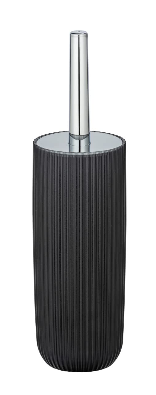 WENKO Juego de WC «Agropoli» color gris soporte de cepillo cerrado de plástico de calidad con diseño plástico y superficie esmerilada, cepillo higiénico para WC, 10 x 36,5 cm de diámetro