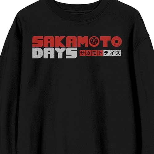 Sakamoto Days - Logo text, Sakamoto days Characters on grayscale, barcode, Kanji text on Black Adult Crew Neck Sweatshirt2