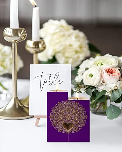 Mandala Pattern Double-Sided Printing Wooden Candle Holder, Birthday Gift Friendship Gifts For Women Friends, Wooden Candlestick Holders With 2 Tealights, Modern Art Floral Texture Golden #TOP3