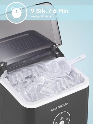 Foto von Eiswürfelmaschine Testsieger 2024, 14 kg 24 Stunden, 9 Eiswürfel in 6-8 Minuten, Gerauscharmer Betrieb, 120W Ice Maker mit Schaufel u. Korb, Eiswürfelbereiter Klein für Zuhause, Büro