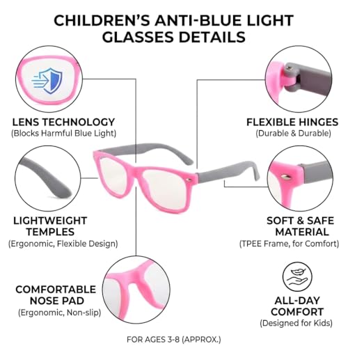 Image of Kids Blue Light Blocking Glasses Rectangle Digital Boys Girl Age for 5-12