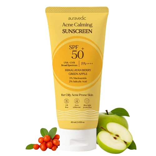 Auravedic Acne Calming Sunscreen SPF 50 PA++++ | Oil-Free Broad Spectrum UVA/UVB Face Sunscreen with...