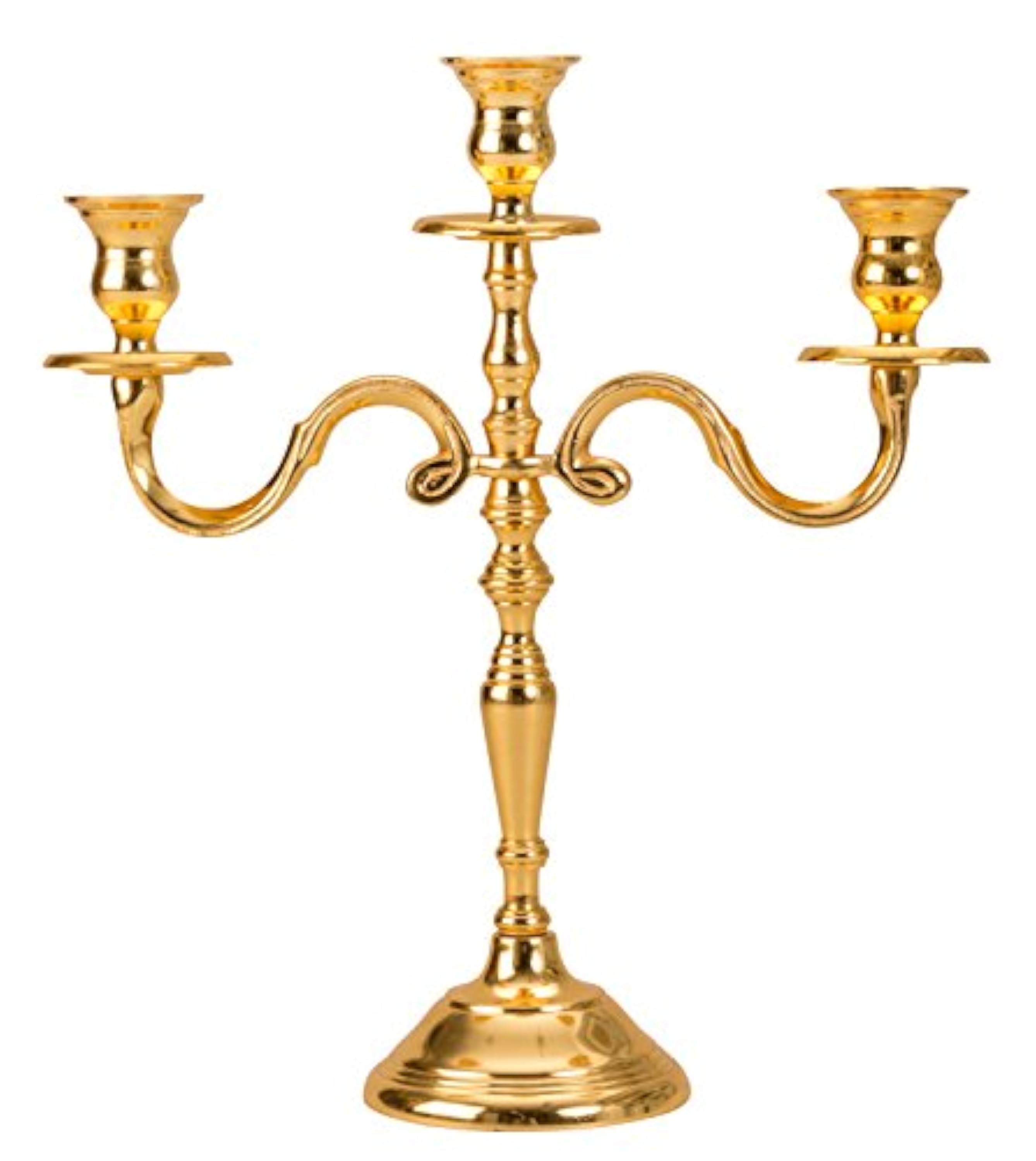 Candelabro de 3 Brazos, Exterior de Metal Dorado Altura 31 cm Anchura 26,5 cm