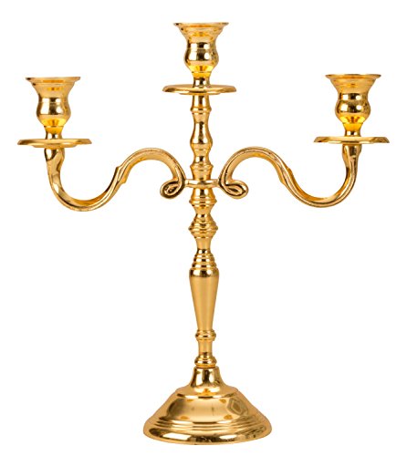 Candelabro de 3 Brazos, Exterior de Metal Dorado Altura 31 cm