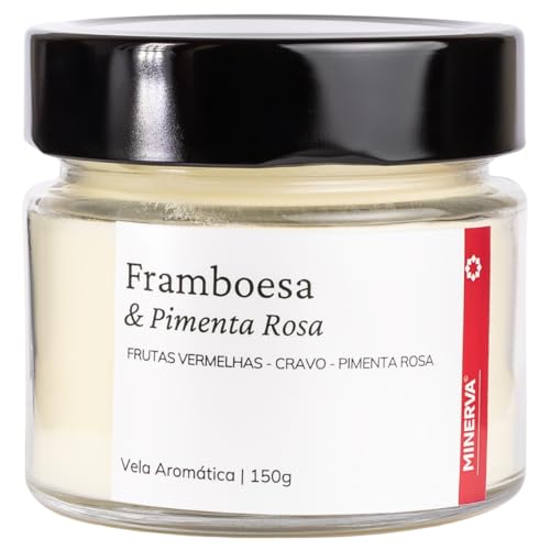 MINERVA - Vela Aromatica Artesanal Perfumada - 150g (Framboesa e Pimenta Rosa)