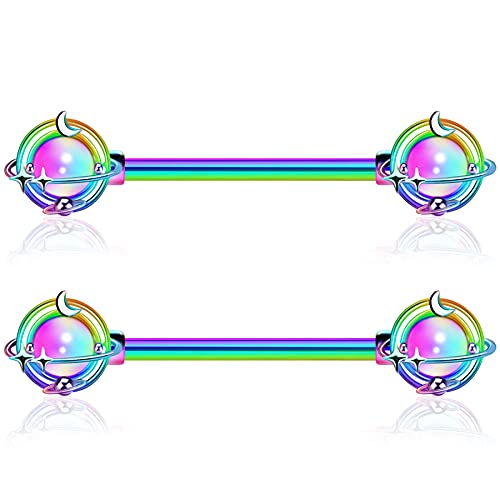 JEWSEEN Nipple Ring Crystal Nipple Barbell Planet Nipple Bar 316L Stainless Steel Nipple Piercing Opalite Nipple Jewelry Body Piercing Jewelry