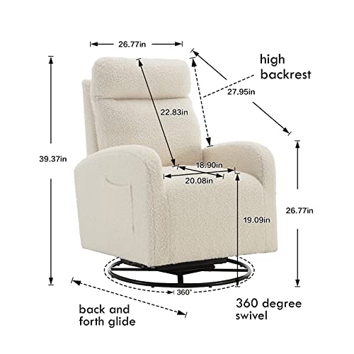 Luckhao Swivel Rocking Chair，Nursery Swivel Glide Armchair Teddy Fabric Upholstered Modern Rocking Chairs With High Backrest For Nursery, Bedroom, Living Room（White Teddy #TOP1
