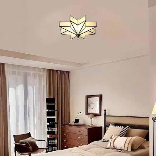 Image of LIGHTLAND 19.7 Inch Flush Mount Star Ceiling Light, 4 Lights Brass Ceiling Lamp with Glass Lampshade, Art Deco Close to Ceiling Light Fixtures for Bedroom Living Room Entryway Hallway, Black