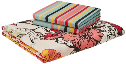Image of Amazon Brand - Solimo Floral Splash 144 TC 100% Cotton Double Bedsheet with 2 Pillow Covers, Peach, 144 TC