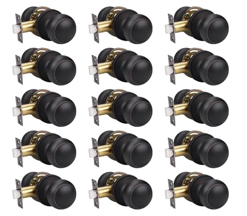 KNOBWELL Oil Rubbed Bronze Interior Door Knobs - 15 Pack, Non-Locking Passage Door Knobs for Hallway Closet