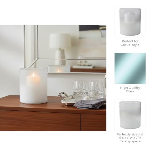 Glass Hurricane Candle Holder, Candle Holders for Lantern Decor, Dining Table or Entryway, Frosted Bottom Clear Top Design, Outdoor Garden Decor, Home Decor – 7" Cylinder, Clear by Sagebrook Home - Image 5