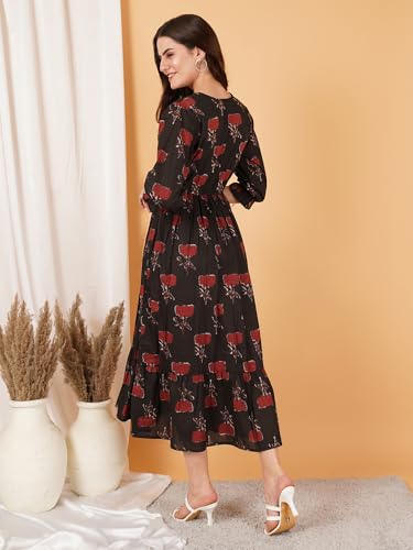 Image of COTLAND Fashions Jaipuri Cotton Printed A-Line Flared Dress for Women