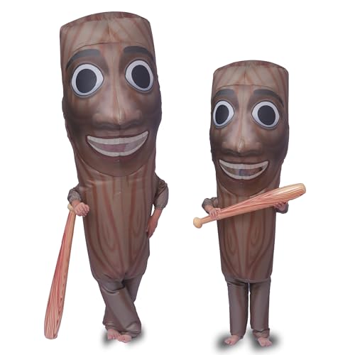Ghorkivex Inflatable Tung Costume Halloween Funny italian Wooden Stick Man costume sahur Inflatable costume with Stick Brown adult