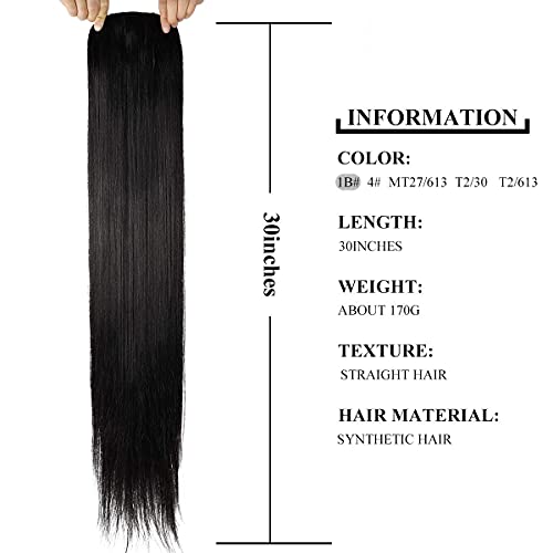 Fashion Icon Long Straight Drawstring Ponytail 30 Inch Synthetic Clip In Ponytail Extension For Women (1B#，170G) #TOP4