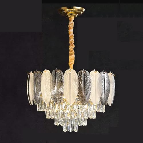 Lustre suspendu noir anti-éblouissement en verre à plumes pour chambre