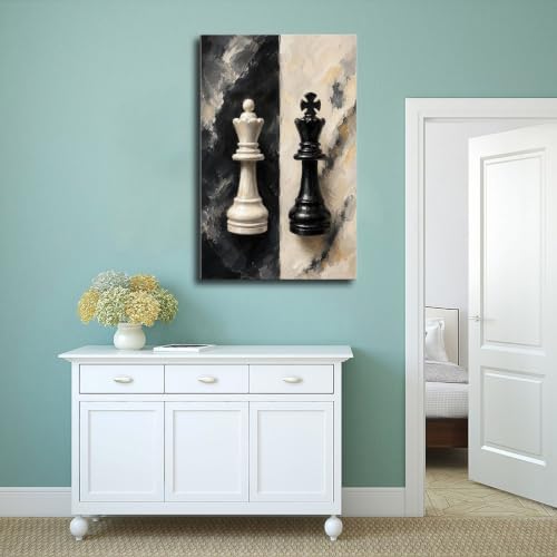 Toile d'échecs noir et blanc King Queen grand format premium