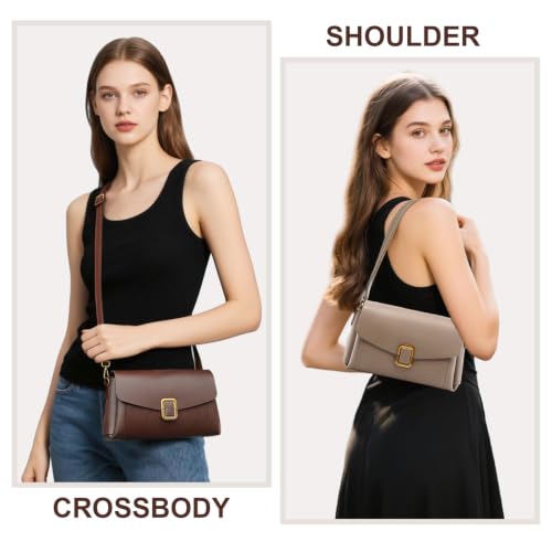 Image of Genuine Leather Crossbody Bag for Women, Adjustable Shoulder Bag | Lightweight Satchel Handbag, 2 Detachable Straps, Travel, Everyday, Work, Gift