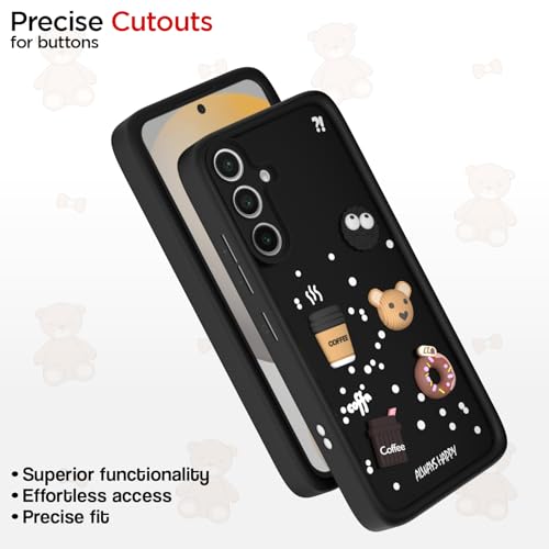 Image of Outlouders Back Cover for Samsung Galaxy S24 FE 5G | 3D Cartoon Bear Cute Fun Silicone Full Body Protection Bumper Case (Black)