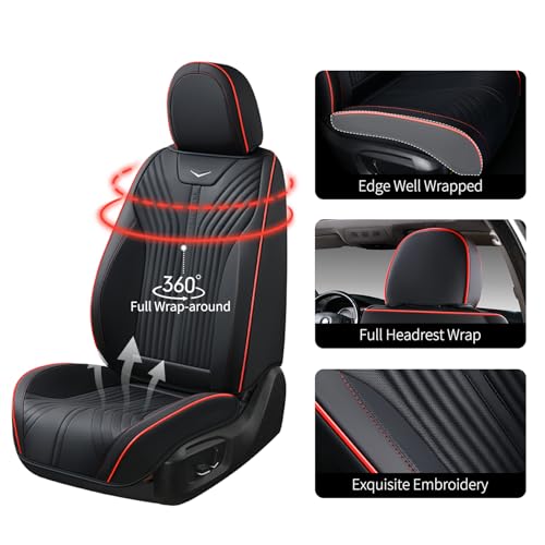 Image of FLORICH Seat Cover for Car Front and Back Seats Leather Automotive Seat Covers Car Seat Covers SUV Custom Waterproof Car Seat Protector Cushion Universal Fit for Most Cars Trucks SUV, Black&Red Line